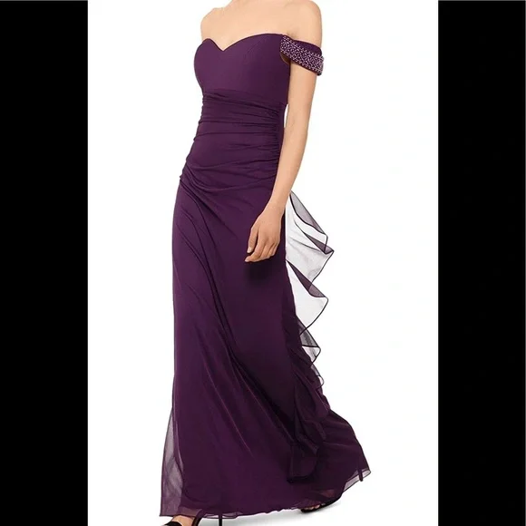 purple formal dress size 16 Ladivine CD875 Size 12 Lavender Long Fitted Satin Maxi Slit Prom Dress off the Shoulder Corset Formal Gown main image 1
